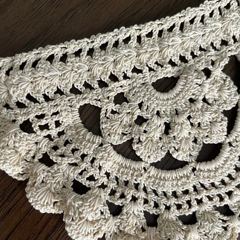 Vintage Crochet Curtain Tie Backs Handmade Off White Lattice Pair Tassel READ